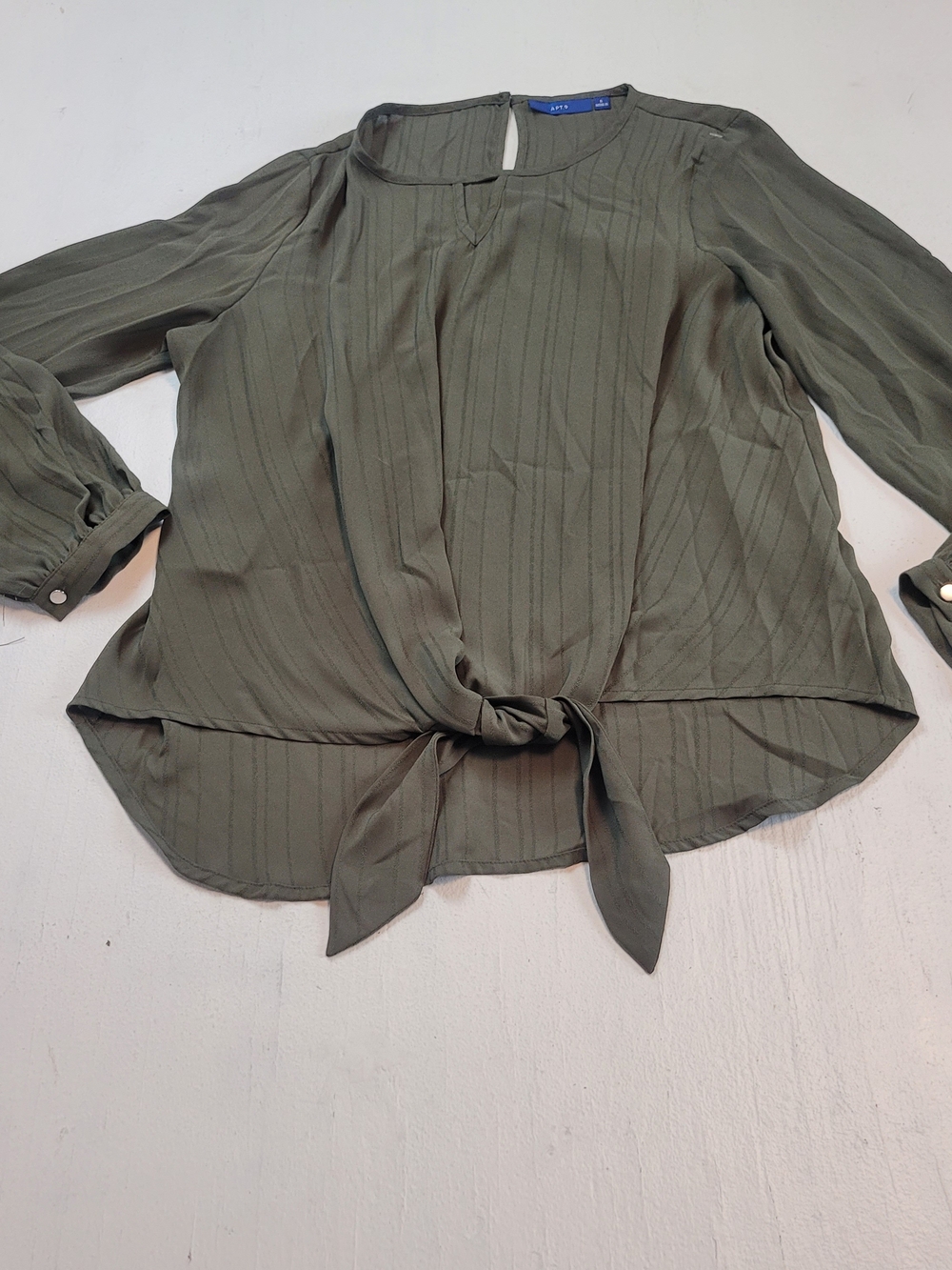 Olive Tie-Front Long Sleeve Blouse - Women